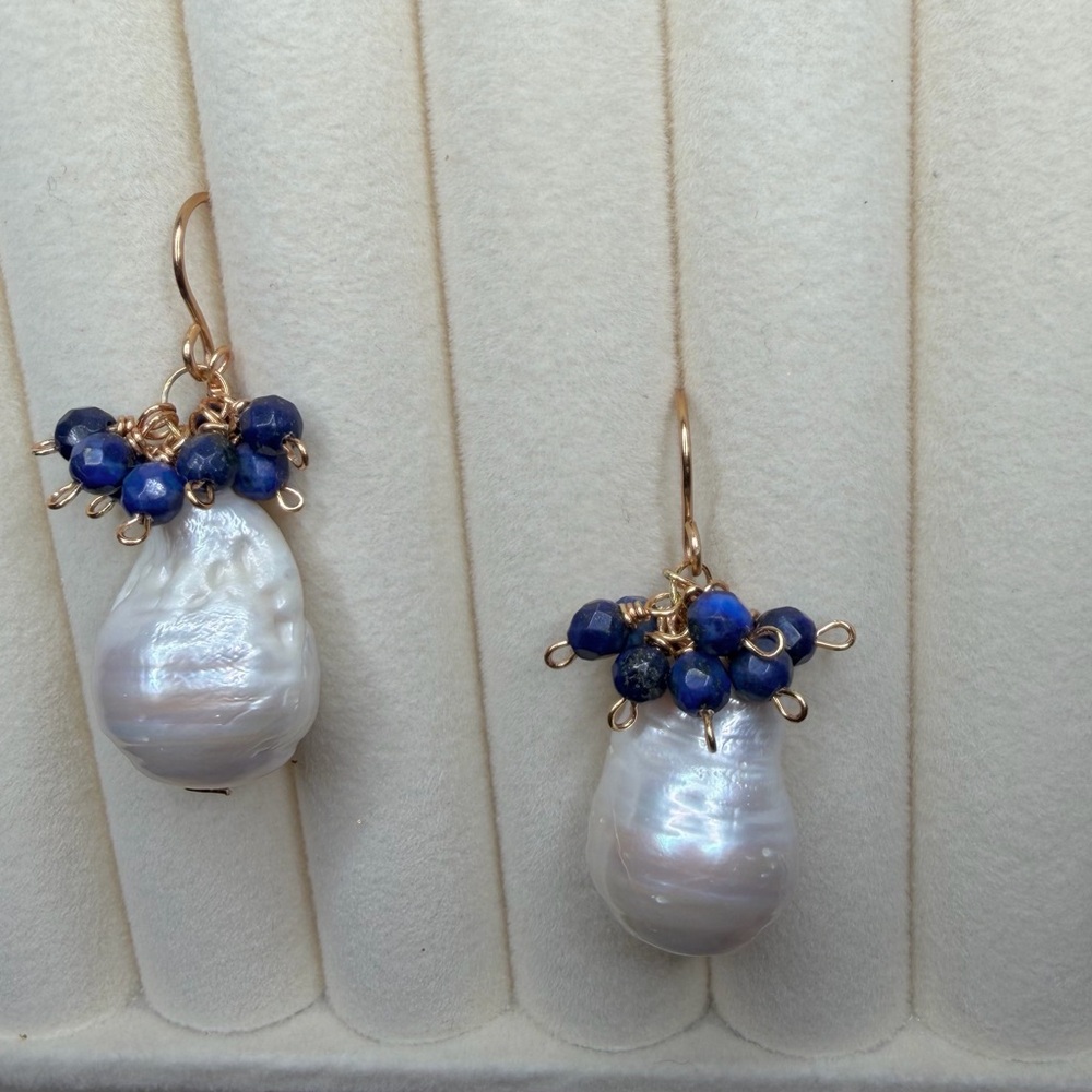Lapis Pearl Earrings - Picture 3 of 8